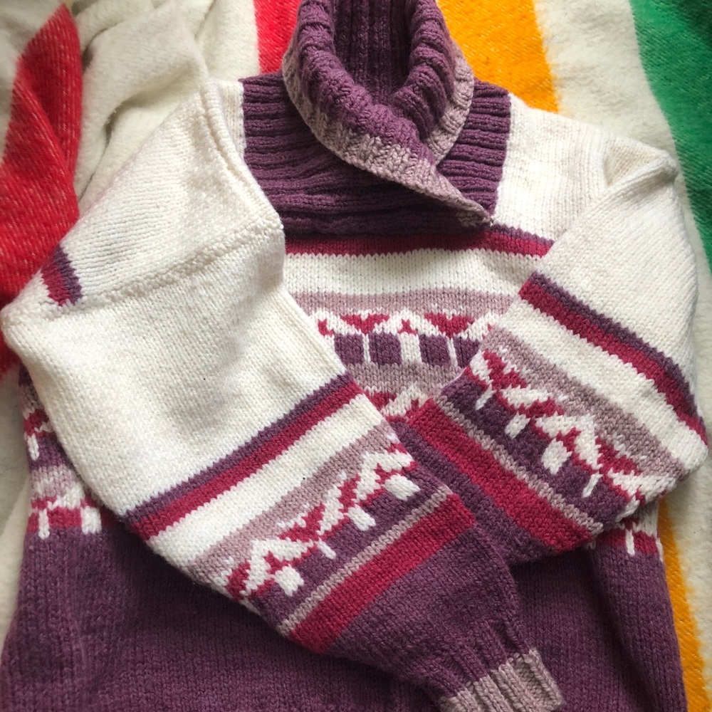 Sz M hand knit shawl sweater